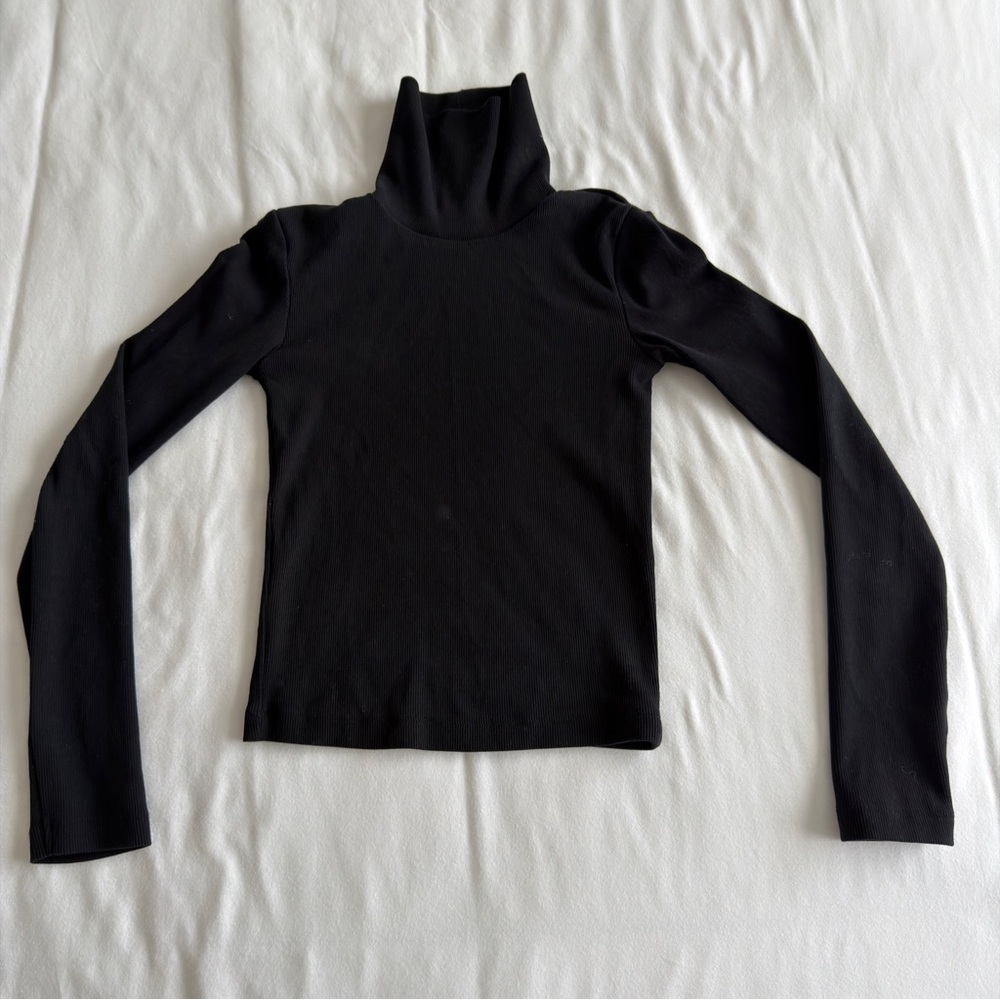 Zara Black Ribbed Turtleneck Top
